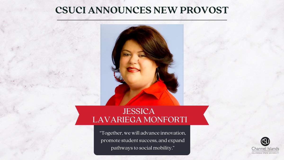 CSU Channel Islands (@csuci) on Twitter photo Exciting news! CSUCI proudly announces Jessica Lavariega Monforti as our new Provost! A champion for equity, student success, and inclusive excellence, Dr. Lavariega Monforti brings bold leadership and a collaborative spirit to our campus. Learn more at bit.ly/4d8qXMe Exciting news! CSUCI proudly announces Jessica Lavariega Monforti as our new Provost! A champion for equity, student success, and inclusive excellence, Dr. Lavariega Monforti brings bold leadership and a collaborative spirit to our campus. Learn more at bit.ly/4d8qXMe