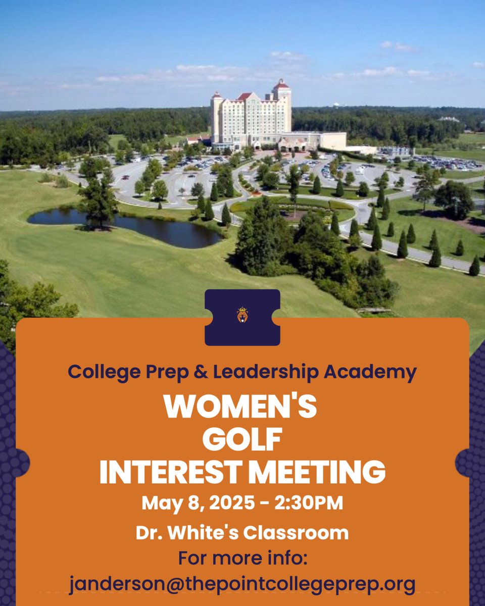 High school women's golf interest meeting. Rising 9th graders and current HS ladies, join Coach Anderson for a brief meeting.