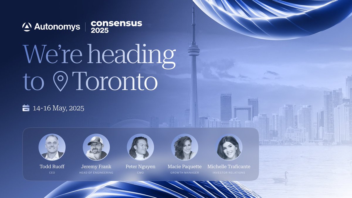 Autonomys | AI3.0 (@autonomysnet) on Twitter photo 🧵🔼 Autonomys is heading to Toronto, CA 🇨🇦 for <a href="/consensus2025/">Consensus 2025</a> & <a href="/Futurist_conf/">Blockchain Futurist Conference</a>!
We're looking to connect with Builders, Investors, and Ecosystem Projects ahead of our upcoming Mainnet Phase-2 Launch as we bring Immutable Trust to On-chain AI 🤖
Connect with us in Toronto!
↓ 🧵🔼 Autonomys is heading to Toronto, CA 🇨🇦 for <a href="/consensus2025/">Consensus 2025</a> & <a href="/Futurist_conf/">Blockchain Futurist Conference</a>!
We're looking to connect with Builders, Investors, and Ecosystem Projects ahead of our upcoming Mainnet Phase-2 Launch as we bring Immutable Trust to On-chain AI 🤖
Connect with us in Toronto!
↓