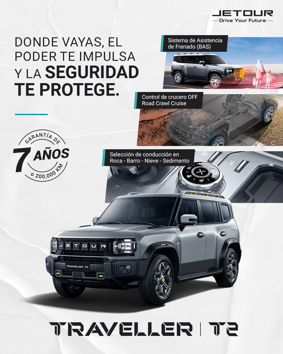 JetourPeru's tweet photo. Porque cada destino merece sentirse así: con la fuerza que te lleva más allá y la confianza de saber que estás protegido en cada kilómetro.
Con la Traveller T2, no solo llegas… conquistas.🚙
📌Conoce más información: https://t.co/Wwu1hedDZw
#TravellerT2 #Jetour #JetourPeru https://t.co/0WJpzGj2Pk