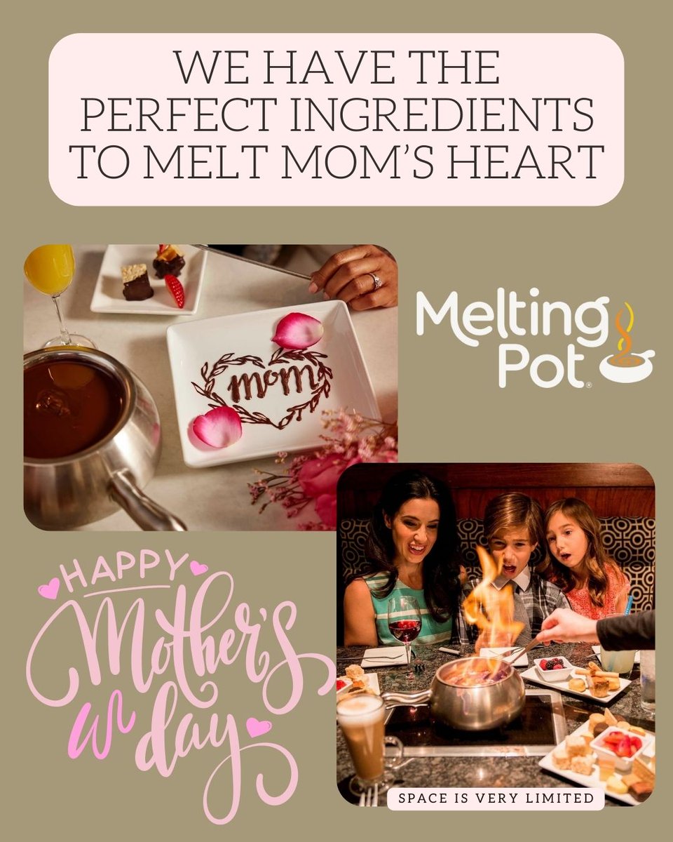 ‼️MOTHER'S DAY IS ALMOST HERE ‼️
And tables are disappearing faster than strawberries in chocolate fondue! 
Give Mom the escape she deserves on Sunday, May 11—we’re opening at 11AM to celebrate her with a 4-course fondue feast like no other.
