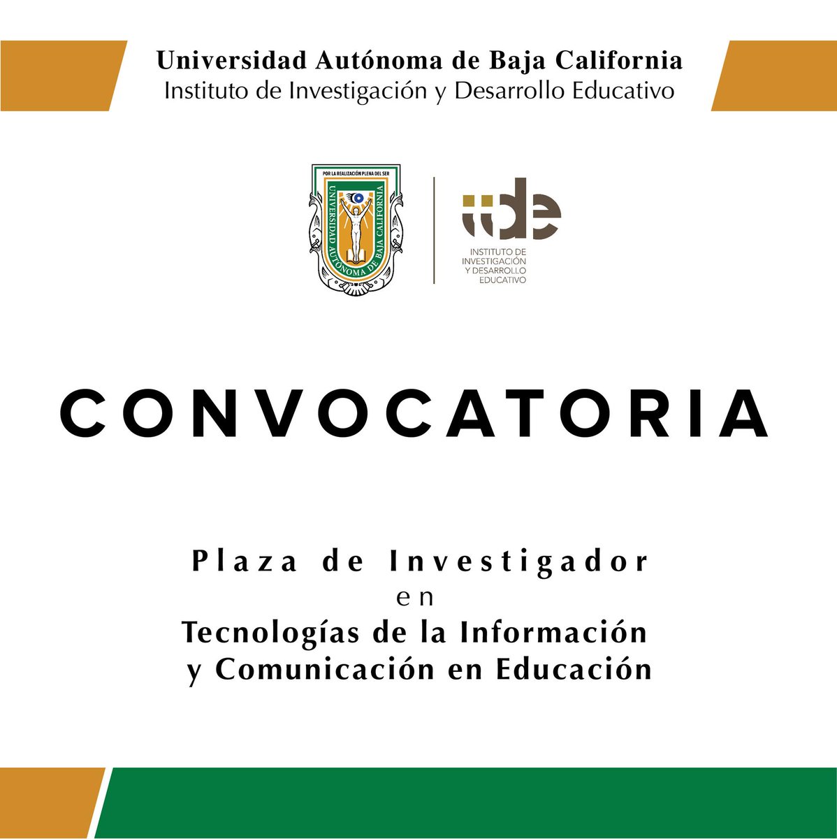 #Convocatorias | El <a href="/iideuabc/">iideuabc</a> Campus Ensenada, invita a la comunidad académica para ocupar una plaza de Investigador en el Cuerpo Académico (CA) Tecnologías de la Información y Comunicación en Educación (TICE).

Consulta las bases:
iide.ens.uabc.mx/documentos/div…