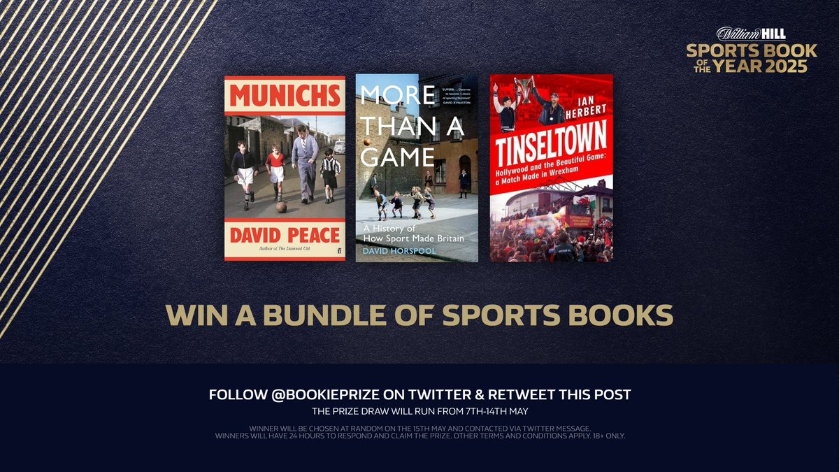 William Hill Sports Book Of The Year (@bookieprize) on Twitter photo With the end of the football season fast approaching… We're giving you the chance to win a bundle of sports books taken from our annual #WHSBOTY awards! 📚⚽️
✍️ Munichs – David Peace (2024 shortlist)
✍️ More Than a Game – David Horspool (2024 longlist)
✍️ Tinseltown – <a href="/ianherbs/">Ian Herbert</a> With the end of the football season fast approaching… We're giving you the chance to win a bundle of sports books taken from our annual #WHSBOTY awards! 📚⚽️
✍️ Munichs – David Peace (2024 shortlist)
✍️ More Than a Game – David Horspool (2024 longlist)
✍️ Tinseltown – <a href="/ianherbs/">Ian Herbert</a>
