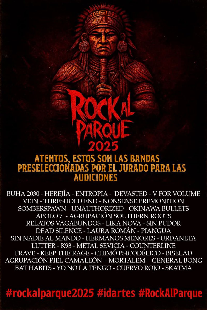 Compartimos oficialmente con todos ustedes que hemos sido Pre-seleccionados para las próximas audiciones de <a href="/rockalparquefes/">RockalParqueOFICIAL</a> 2025 🤘🏼

<a href="/MORTALEM2/">MORTALEM</a> TOTAL DEATH METAL

<a href="/idartes/">Idartes</a>
#RockAlParque2025
#Idartes
#RockAlParque
#MORTALEM
#TotalDeathMetal
#DeathMetal
#RockBogotá
#RockColombiano