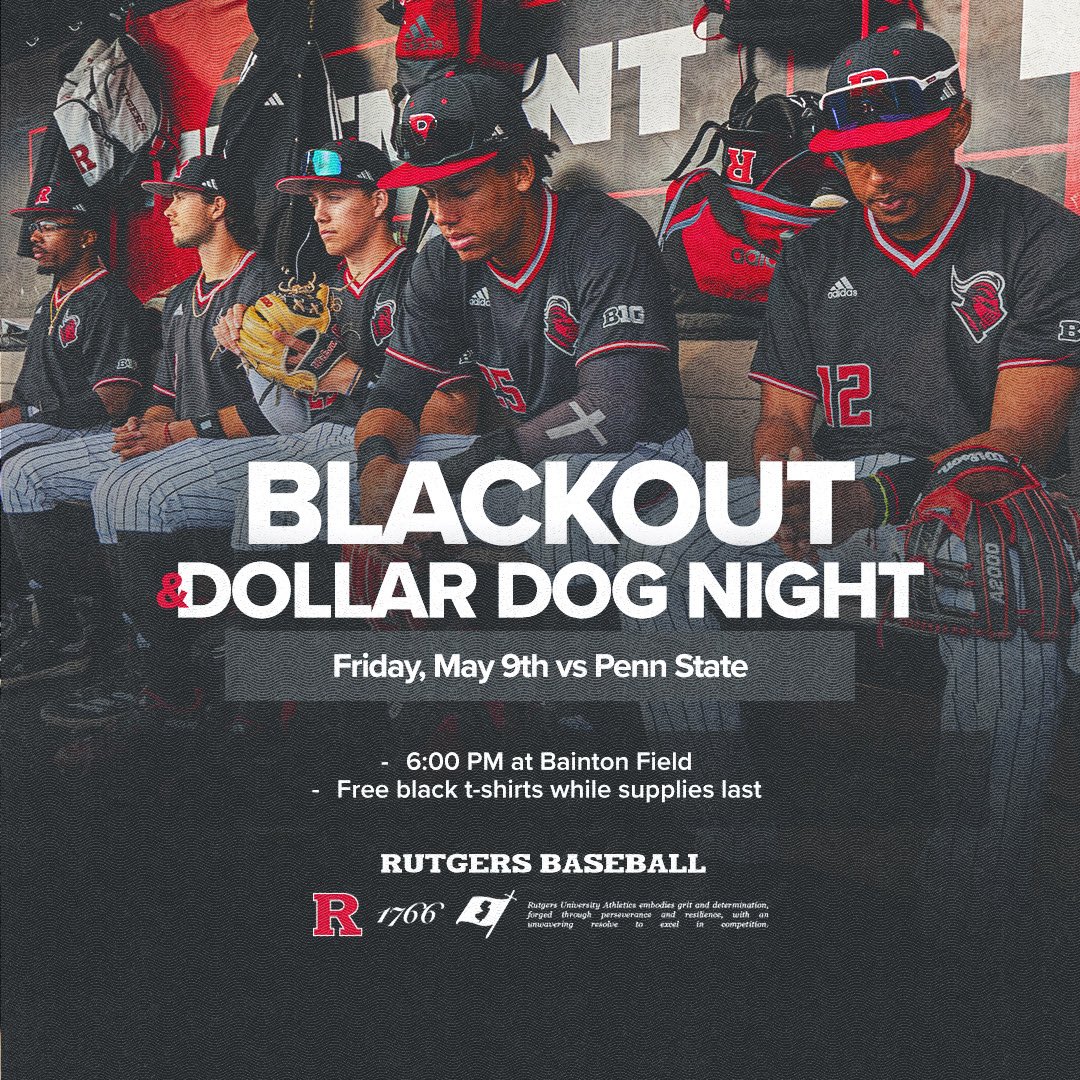 It's a BIG weekend at Bainton Field. 

⚫️Blackout⚫️ AND 🌭Dollar Dog🌭 night Friday. 

See you there, Rutgers Nation!