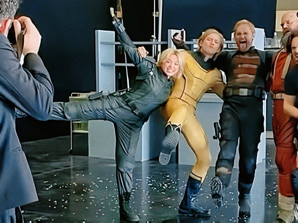 eggsywaffle's tweet photo. just flo and lewis out here giving peak chaotic bestie energy on set #thunderbolts* #bolena https://t.co/4jKVySm0yD