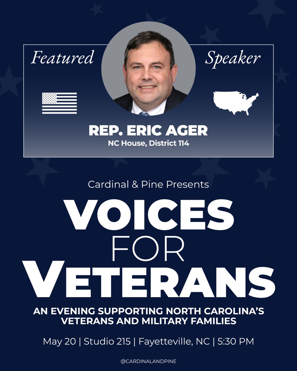 Meet your speakers for Cardinal &amp; Pine’s 'Voices for Veterans' event on May 20th. 

Register for free with the link below to hear them and others speak about democracy and the state of Veterans Affairs. 

eventbrite.com/e/voices-for-v…
