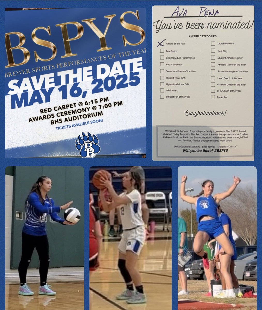 Ava Peña (@avapena2029) on Twitter photo Nominations are being sent out and I’ve received mine!!! Our middle school and HS 2nd annual BSPYS event. Wish me luck! 🐻 I’m up for ATHLETE OF THE YEAR!
<a href="/BrewerAthletics/">Official Brewer Bears Athletics</a> <a href="/BMS_WSISD/">Brewer Middle School</a> <a href="/IGNTXNAT14U/">Impact Gold NTX National 14U</a> <a href="/ImpactGoldOrg/">Impact Gold Fastpitch</a> <a href="/coachjrtorres/">Coach Junior Torres</a> <a href="/DMOE72/">David</a>
<a href="/IMPACT_TITLEIX/">IMPACT Performance Apparel</a> <a href="/YAthletesF/">Young Athletes Fitness</a> <a href="/AScholarsBrand/">Athletic Scholars Brand Inc.</a> Nominations are being sent out and I’ve received mine!!! Our middle school and HS 2nd annual BSPYS event. Wish me luck! 🐻 I’m up for ATHLETE OF THE YEAR!
<a href="/BrewerAthletics/">Official Brewer Bears Athletics</a> <a href="/BMS_WSISD/">Brewer Middle School</a> <a href="/IGNTXNAT14U/">Impact Gold NTX National 14U</a> <a href="/ImpactGoldOrg/">Impact Gold Fastpitch</a> <a href="/coachjrtorres/">Coach Junior Torres</a> <a href="/DMOE72/">David</a>
<a href="/IMPACT_TITLEIX/">IMPACT Performance Apparel</a> <a href="/YAthletesF/">Young Athletes Fitness</a> <a href="/AScholarsBrand/">Athletic Scholars Brand Inc.</a>