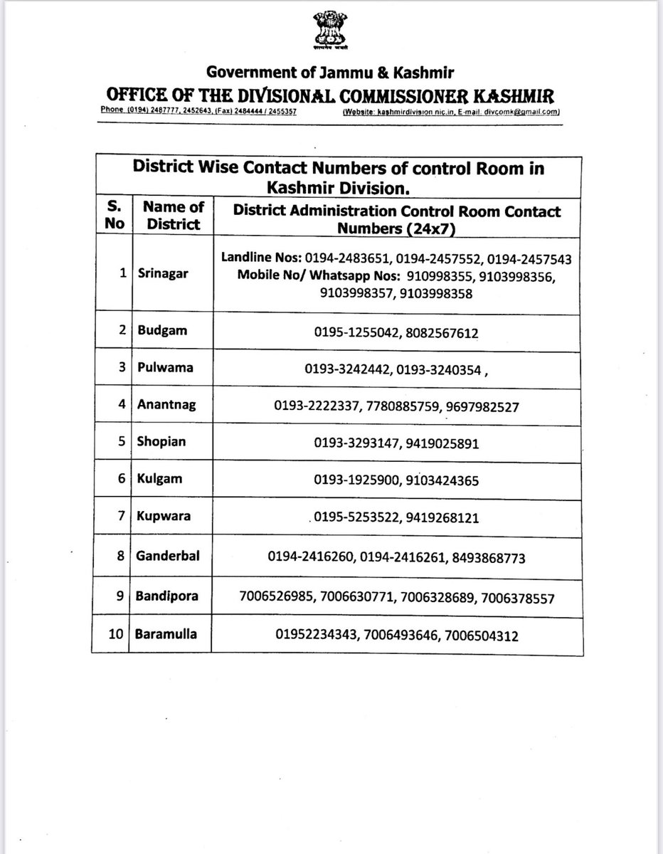 Zeeshan Khan, KAS (@xeeshan_kas) on Twitter photo Plz Share and Save the Numbers, in case any emergency these will be of use and support. <a href="/DivComKash/">Divisional Commissioner Kashmir</a> <a href="/dckupwara/">Deputy Commissioner Kupwara</a> Plz Share and Save the Numbers, in case any emergency these will be of use and support. <a href="/DivComKash/">Divisional Commissioner Kashmir</a> <a href="/dckupwara/">Deputy Commissioner Kupwara</a>