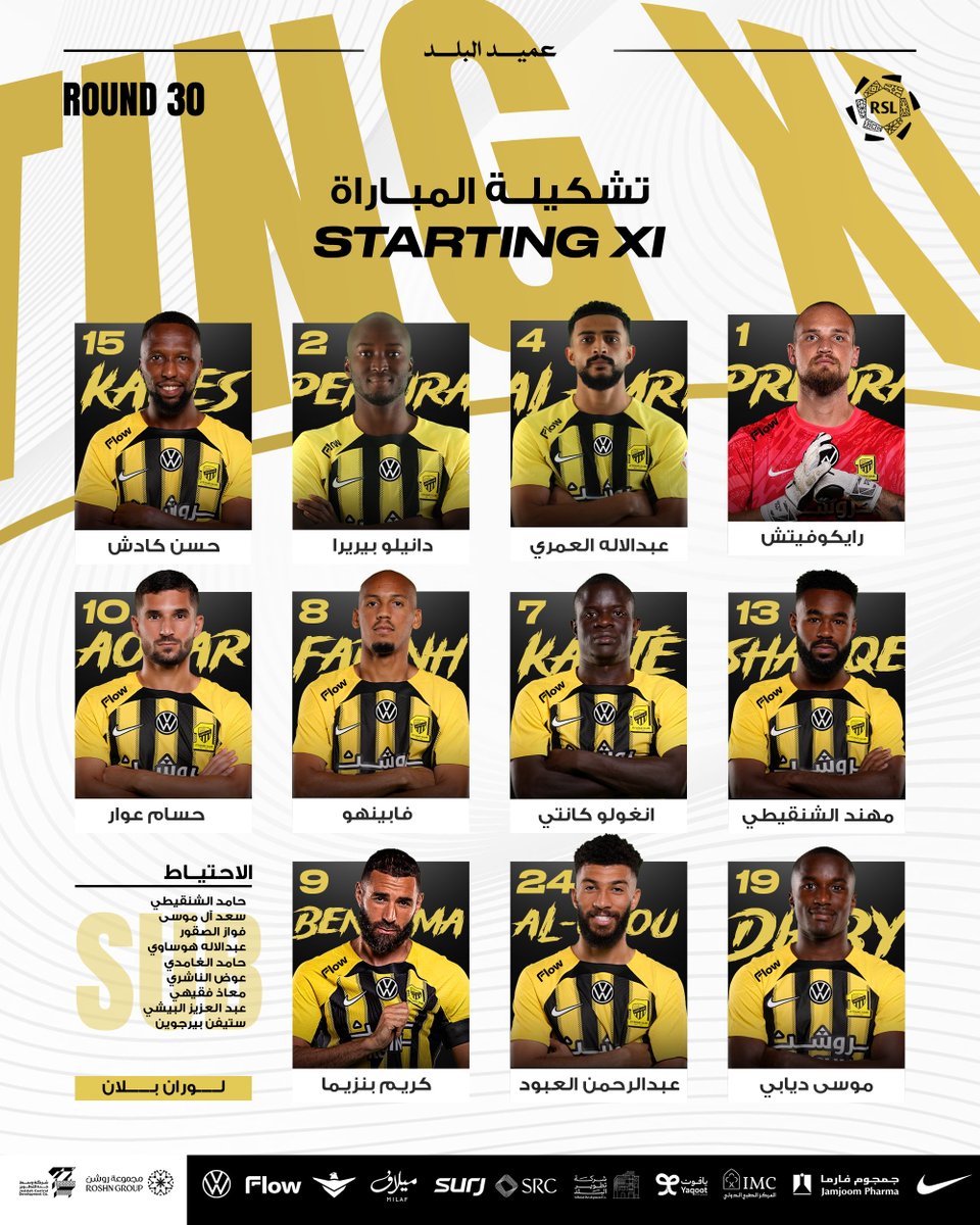📋| إليكم قائمة الفريق الكروي لمواجهة #الاتحاد_النصر ⚽️