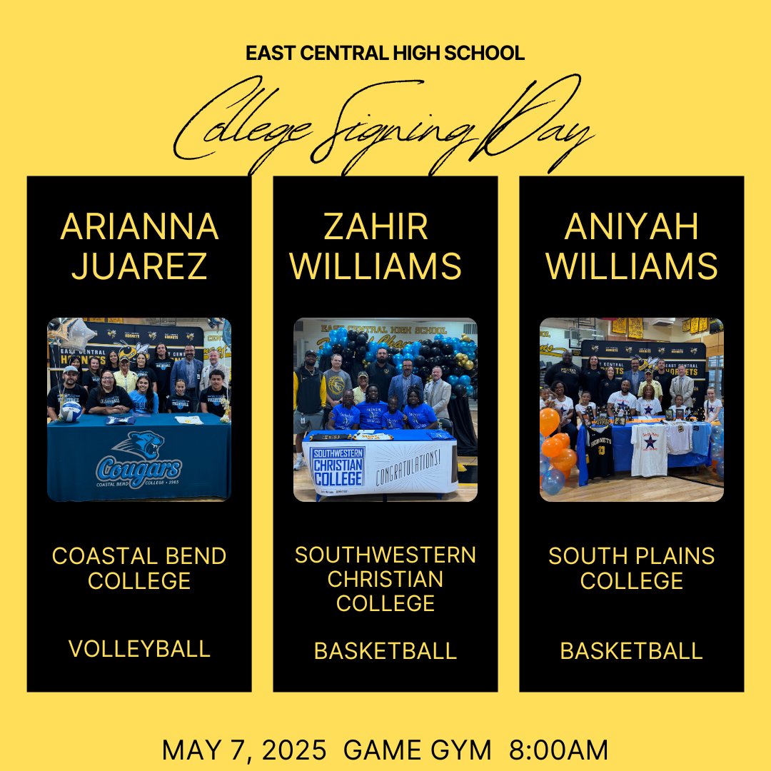 ECHS Hornet Athletics (@_ecathletics) on Twitter photo CONGRATULATIONS to our Hornets that signed today! We are so proud of you! ππ€π
<a href="/ECISDtweets/">East Central ISD</a> <a href="/ArriolaSuzette/">Suzette Arriola</a> <a href="/joehubb74/">Coach Hubb</a> <a href="/maggiwelham/">Coach Welham</a> CONGRATULATIONS to our Hornets that signed today! We are so proud of you! ππ€π
<a href="/ECISDtweets/">East Central ISD</a> <a href="/ArriolaSuzette/">Suzette Arriola</a> <a href="/joehubb74/">Coach Hubb</a> <a href="/maggiwelham/">Coach Welham</a>