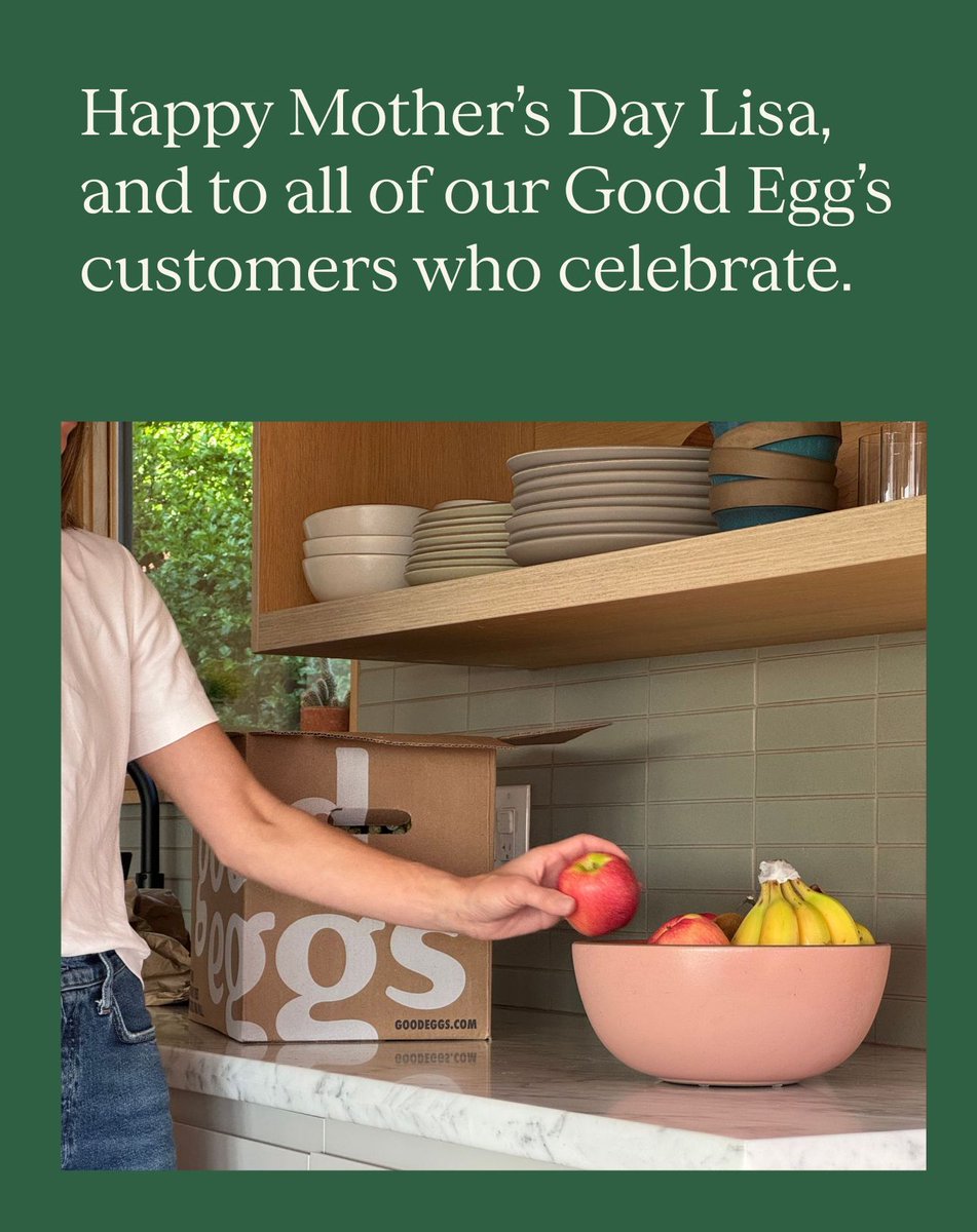 Meet Lisa. 💕 
Mom of 3. Good Eggs regular for 10+ years. Big on chia pudding, one-pan dinners, and skipping grocery trips.

This Mother’s Day, we’re celebrating her—and all who mother.
Use code DEARMOM25 for something sweet.

#goodeggs #mothersday #everydaycare #californiamoms