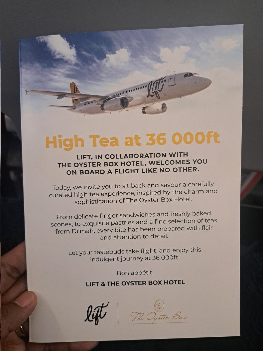 Nivashni Nair (@nivashninair) on Twitter photo <a href="/LiftAirlineSA/">LIFT Airline</a> and The Oyster Box Hotel made history today with SA's first High Tea at 36000ft. It was sky-high sophistication...and I loved it! <a href="/LiftAirlineSA/">LIFT Airline</a> and The Oyster Box Hotel made history today with SA's first High Tea at 36000ft. It was sky-high sophistication...and I loved it!