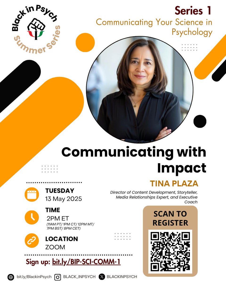 Black in Psych (@blackinpsych) on Twitter photo Join us for our first Summer Series 1 talk on Tuesday, May 13th, at 2pm ET! 
Content Strategist, Tina Plaza, will give us a lesson in the principles and practices of effective science communication. 
RSVP for Summer Series 1 Talk 1 using the link below:
buff.ly/x2S3JQW Join us for our first Summer Series 1 talk on Tuesday, May 13th, at 2pm ET! 
Content Strategist, Tina Plaza, will give us a lesson in the principles and practices of effective science communication. 
RSVP for Summer Series 1 Talk 1 using the link below:
buff.ly/x2S3JQW