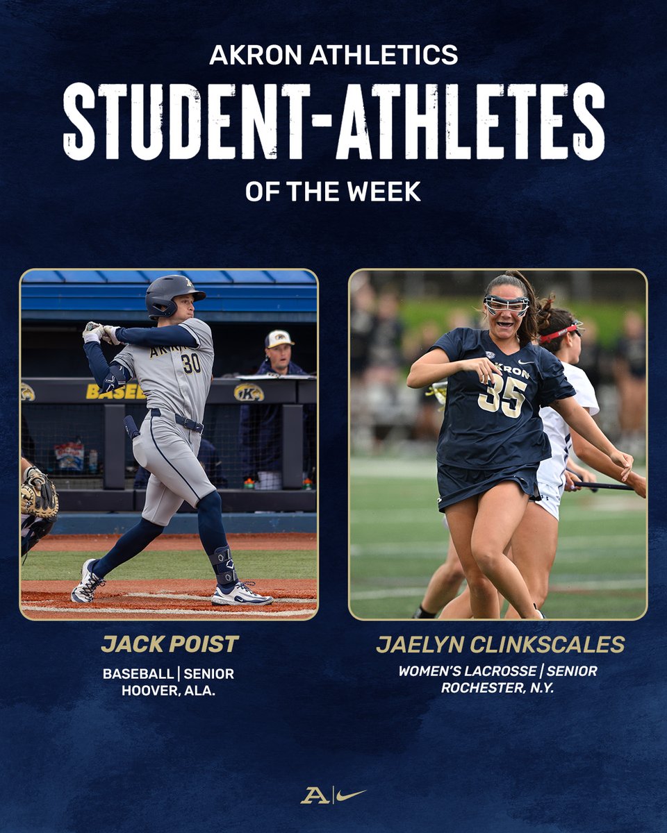 Akron Zips Athletics (@akronzips) on Twitter photo 👏 Congrats to Akron Zips SAOTW <a href="/ZipsBB/">Akron Zips Baseball</a> Jack Poist & <a href="/ZipsWLAX/">Zips W Lacrosse</a> Jaelyn Clinkscales.
Jack hit .538 against Ohio with 7️⃣ H, 2️⃣ 2B, 1️⃣ HR, 4️⃣ RBI & 4️⃣ SB. Jaelyn scored 4️⃣ goals in the MAC Championship, including the GWG against Robert Morris in OT.
#GoZips🦘 👏 Congrats to Akron Zips SAOTW <a href="/ZipsBB/">Akron Zips Baseball</a> Jack Poist & <a href="/ZipsWLAX/">Zips W Lacrosse</a> Jaelyn Clinkscales.
Jack hit .538 against Ohio with 7️⃣ H, 2️⃣ 2B, 1️⃣ HR, 4️⃣ RBI & 4️⃣ SB. Jaelyn scored 4️⃣ goals in the MAC Championship, including the GWG against Robert Morris in OT.
#GoZips🦘