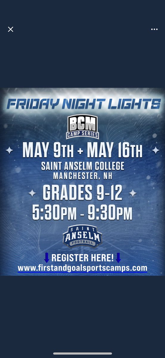 Thanks <a href="/Coach_Bick/">Joe Bick</a> for the camp invite. <a href="/STAHawksFB/">Saint Anselm Football 🏈 #BCM</a>