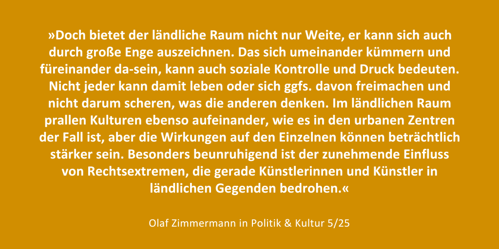 Politik & Kultur (@pukzeitung) on Twitter photo Große Ateliers mit Raum für Kreativität – aber nur mit dem Auto erreichbar; idyllische Dorfgemeinschaft – solange man sich anpasst. In unserem aktuellen Schwerpunkt widmet sich <a href="/olaf_zimmermann/">Olaf Zimmermann</a> den widersprüchlichen Welten von Kunst & Kultur auf dem Land. politikkultur.de/aus-der-aktuel… Große Ateliers mit Raum für Kreativität – aber nur mit dem Auto erreichbar; idyllische Dorfgemeinschaft – solange man sich anpasst. In unserem aktuellen Schwerpunkt widmet sich <a href="/olaf_zimmermann/">Olaf Zimmermann</a> den widersprüchlichen Welten von Kunst & Kultur auf dem Land. politikkultur.de/aus-der-aktuel…