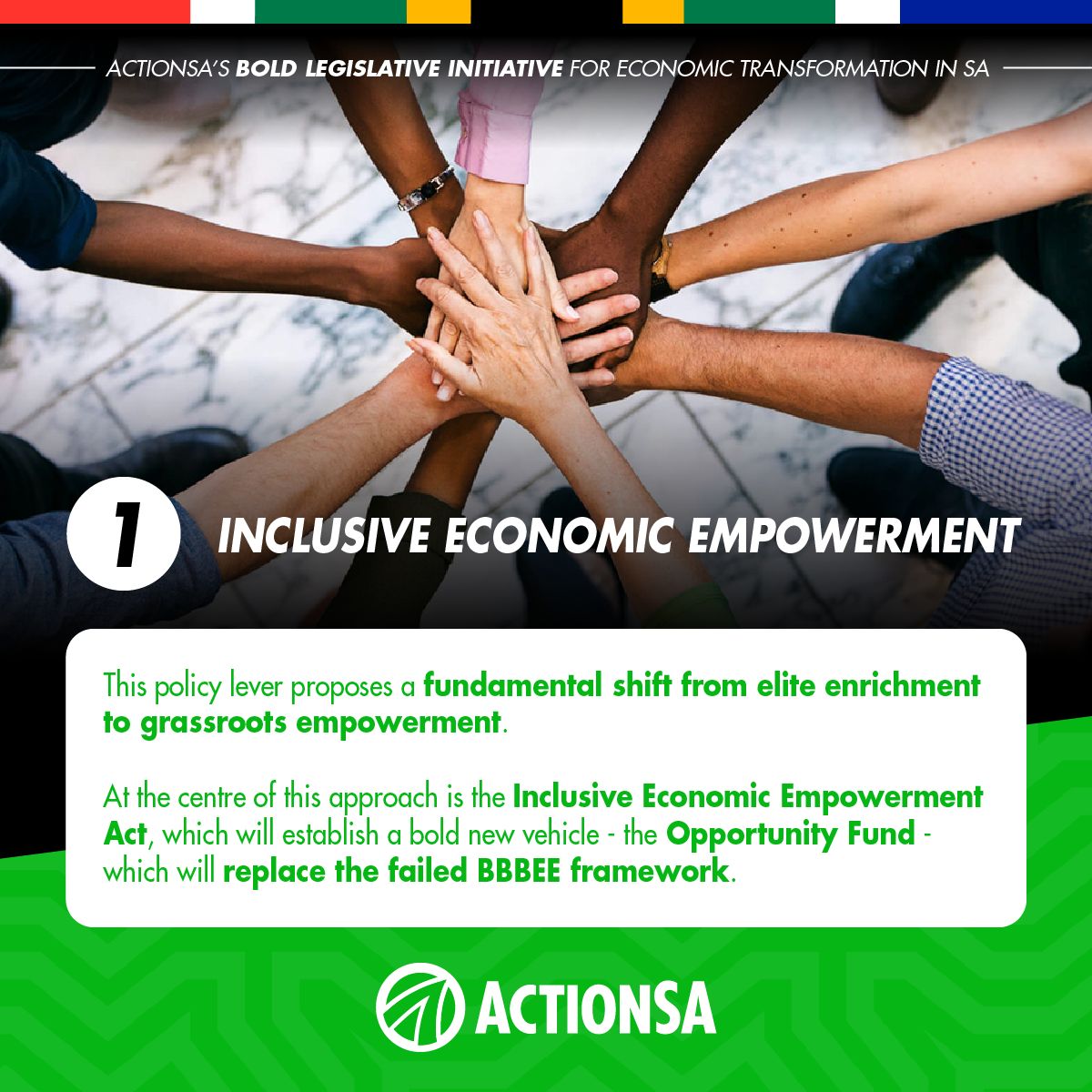 ME_Beaumont's tweet photo. ActionSA proposes the introduction of Inclusive Economic Empowerment Act, aimed at replacing the failed and corrupt BBBEE.
The core of this act will be an Opportunity Fund, which will invest in generating opportunities at a grass root level where BBBEE has never succeeded. https://t.co/ScPblPTM3C