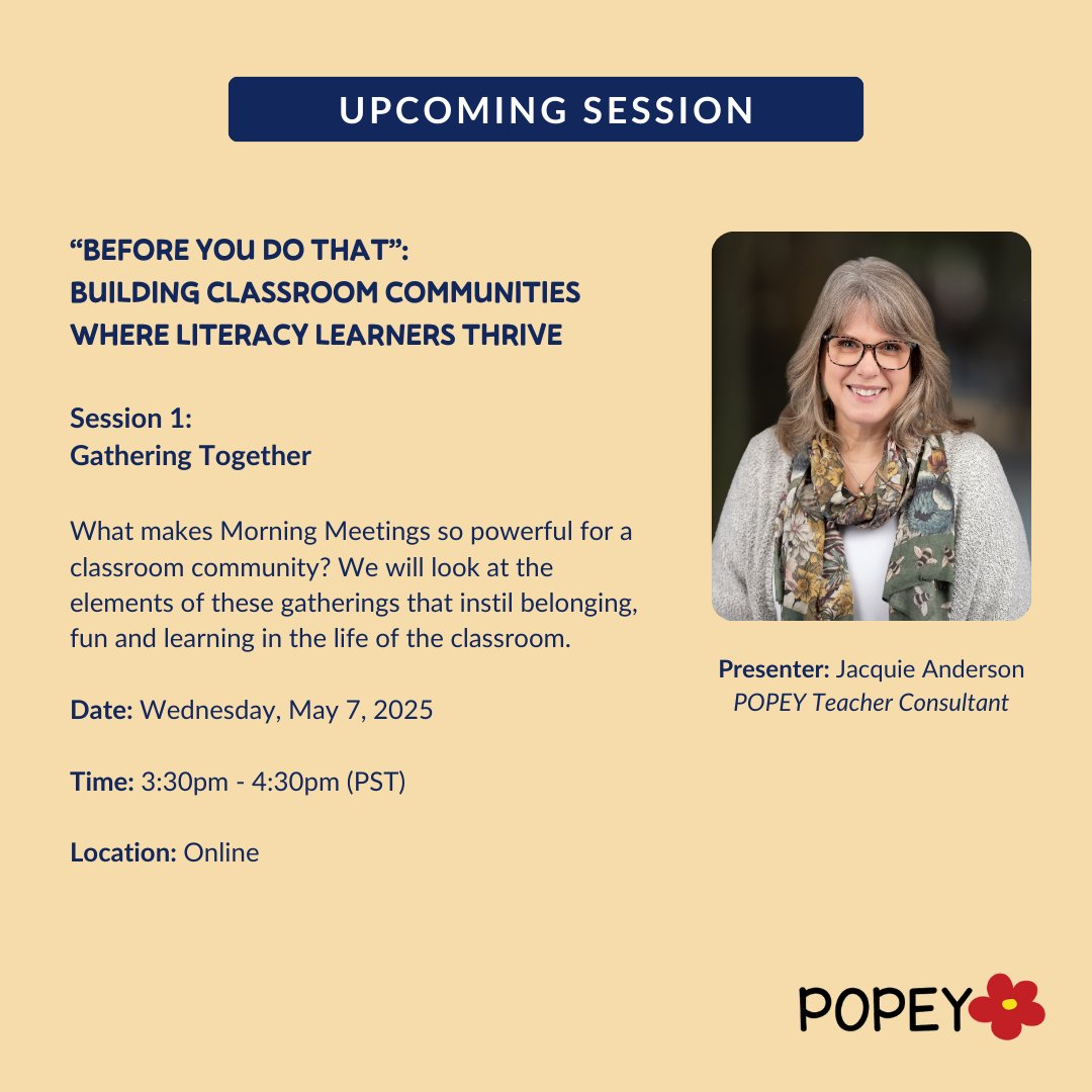 POPEY BC (@popeybc) on Twitter photo Our first session of the “Before You Do That”: Building Classroom Communities  Where Literacy Learners Thrive series is today! See you online at 3:30pm  👩🏼🏫
If you haven’t registered yet, send us an email at popey@popey.ca to register. Our first session of the “Before You Do That”: Building Classroom Communities  Where Literacy Learners Thrive series is today! See you online at 3:30pm  👩🏼🏫
If you haven’t registered yet, send us an email at popey@popey.ca to register.