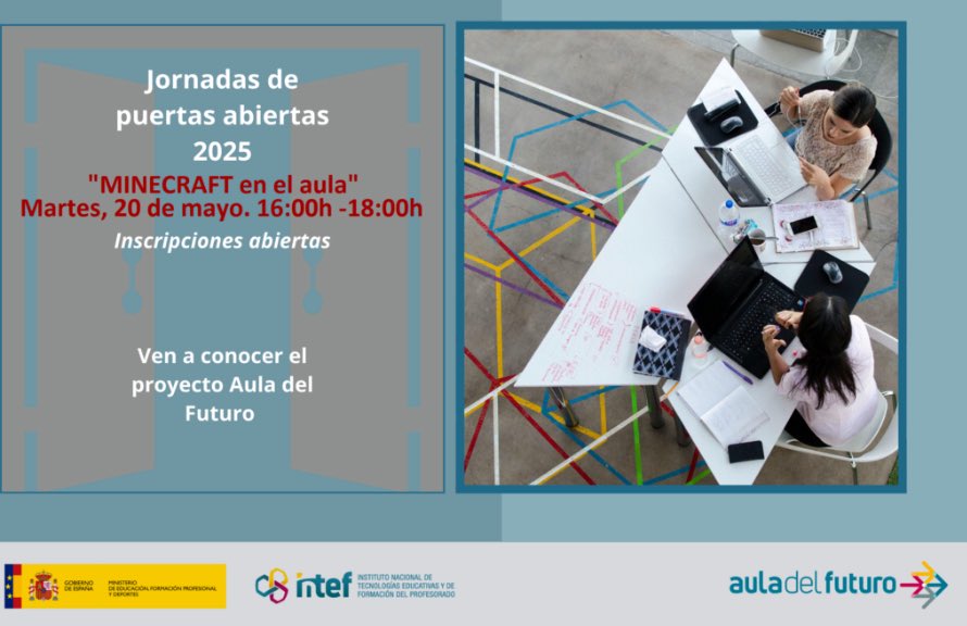 Abierta la inscripción para un nuevo taller en el aula del futuro del INTEF el próximo 20 de mayo. Apúntate y no te lo pierdas.

auladelfuturo.intef.es/visita-aula/