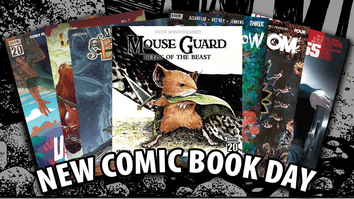From tiny heroes to madcap mayhem—there’s something for everyone on this stacked New Comic Book Day! Out today:

MOUSE GUARD FACSIMILE EDITION #1
MOUSE GUARD: DAWN OF THE BLACK AXE #2
THE CREEPING BELOW #3
IN BLOOM #4
JIM HENSON’S LABYRINTH #7
UNCANNY VALLEY #9
HELLO DARKNESS #10