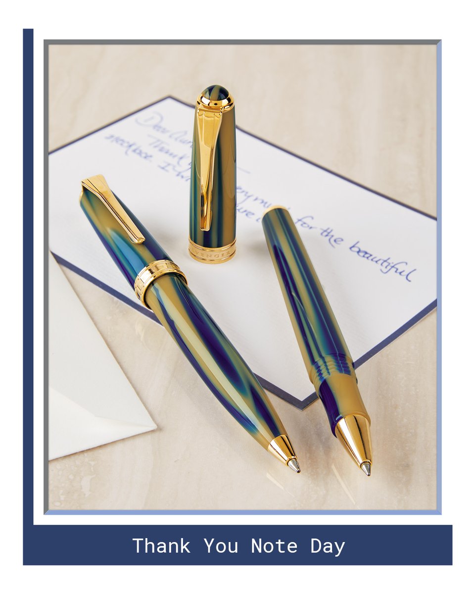 Levenger's tweet photo. Ink on paper. Gratitude in motion. Today we honor #NationalThankYouNoteDay with the tools that make meaningful writing feel effortless.

The True Writer® Classic Laureate Pen—crafted for words that matter. https://t.co/aXRDpCzzy6

#PenOnPaper #Handwriting #Notes #ThankYouNote https://t.co/qimN10KvH5