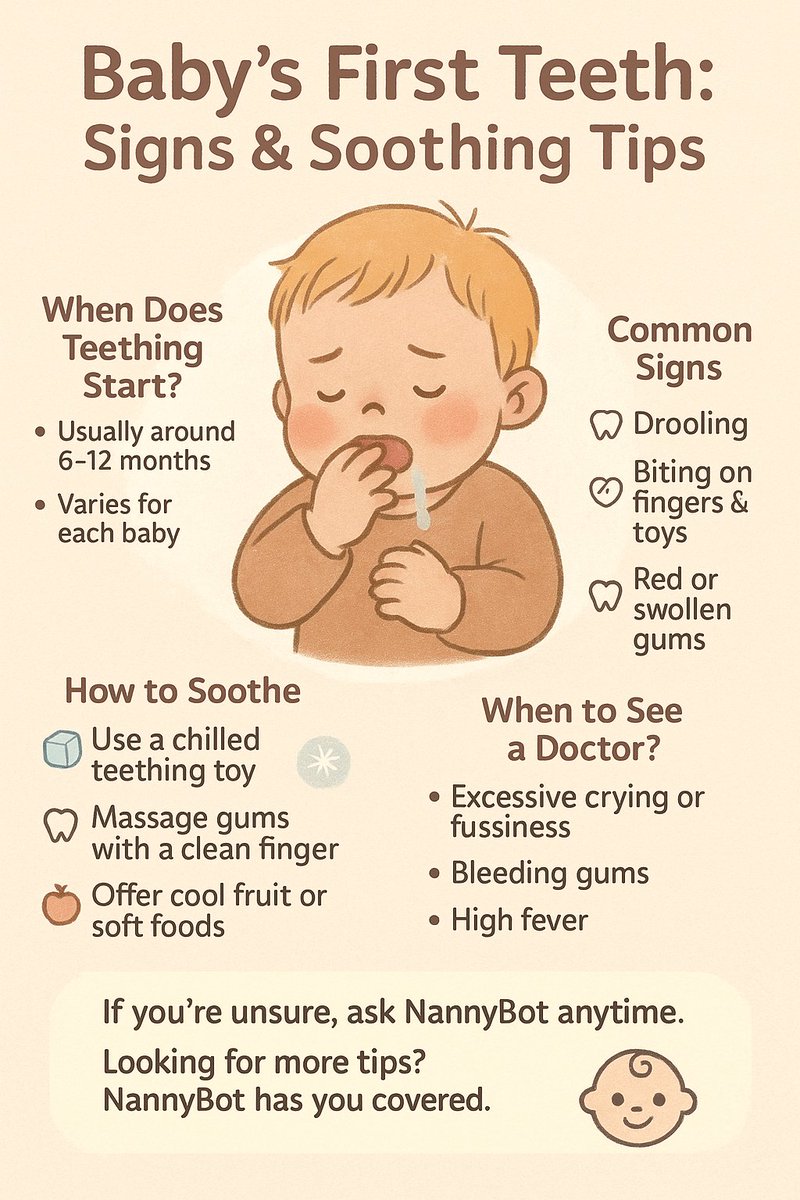 corp_exciting's tweet image. Baby drooling and biting everything? 🦷😮
Teething might be starting. Here’s how to help:
✅ Chilled teething toy
✅ Gently massage gums
✅ Cool fruits for comfort
📌 Save this for a sleepless night! 😴
#nannybot #TeethingTips #BabyCare #NewMomHacks #ParentingTips