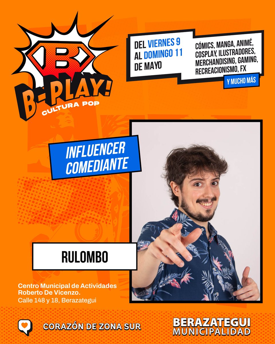 Mirá algunas de las propuestas que estarán en B-PLAY 🥳

📅Nos vemos del viernes 9 al domingo 11 con actividades, stands y exponentes destacados de la cultura pop, cómics, cosplay, FX y recreacionismo histórico

📲 Conocé toda la grilla en berazategui.gob.ar/cultura/
