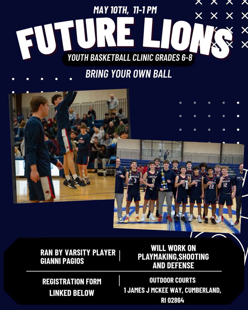 Lincoln Boys Basketball (@lincolnhsbb) on Twitter photo Gianni Pagios is running a free, youth basketball clinic this Saturday for his exhibition project!
All information can be found on flyer. To register, please complete Google form.
docs.google.com/forms/d/e/1FAI…
<a href="/LHSRI_Athletics/">Lincoln Athletics</a> Gianni Pagios is running a free, youth basketball clinic this Saturday for his exhibition project!
All information can be found on flyer. To register, please complete Google form.
docs.google.com/forms/d/e/1FAI…
<a href="/LHSRI_Athletics/">Lincoln Athletics</a>