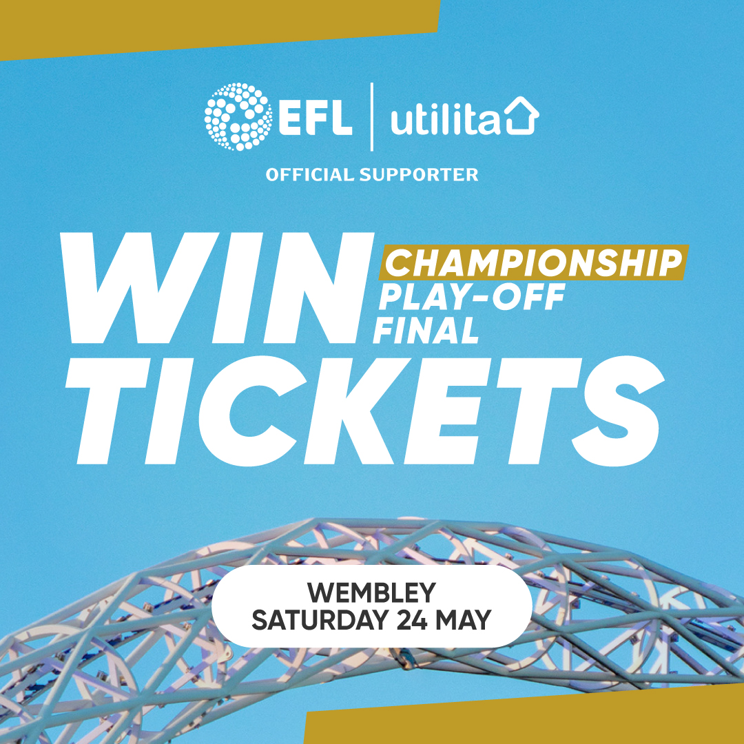🚨 WIN Play-Off Final tickets! 🚨

As an official supporter of the <a href="/EFL/">EFL</a>, we are giving away a pair of tickets in each end for the Championship Play-Off Final!

If your team makes it to the final at Wembley, then you could be there!

To enter:

✔️ Follow <a href="/UtilitaFootball/">Utilita Football</a>
⟳
