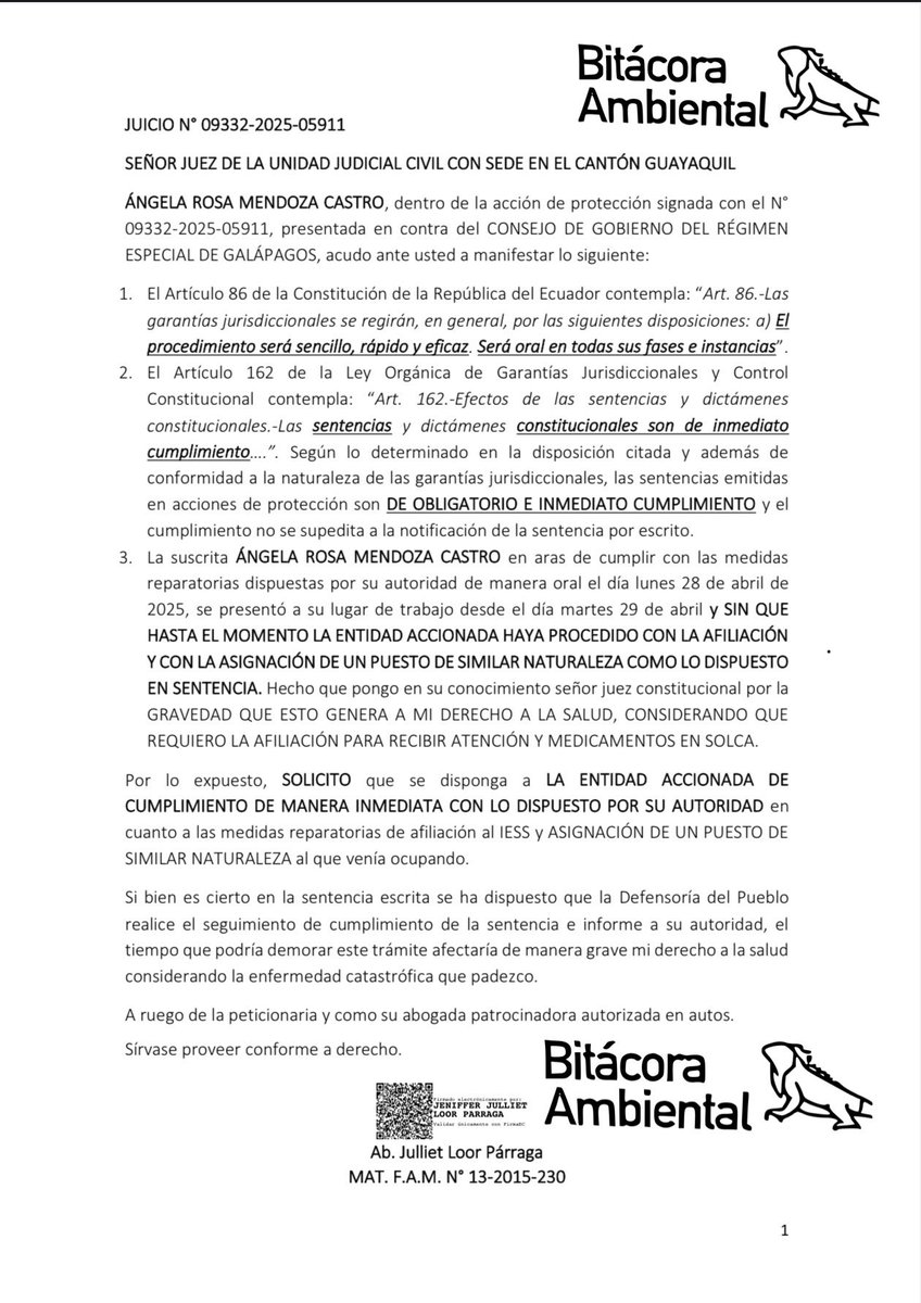 BitacoraAmbiental (@bitacoraec) on Twitter photo #Galapagos #CGREG #Incumplimiento
El <a href="/CGGalapagos/">Gobierno Galápagos</a> se niega a cumplir la sentencia que le ordena reincorporar a una funcionaria que padece cáncer. Solicitamos al Presidente del CGREG las razones para el incumplimiento, pero no obtuvimos respuesta. #Galapagos #CGREG #Incumplimiento
El <a href="/CGGalapagos/">Gobierno Galápagos</a> se niega a cumplir la sentencia que le ordena reincorporar a una funcionaria que padece cáncer. Solicitamos al Presidente del CGREG las razones para el incumplimiento, pero no obtuvimos respuesta.
