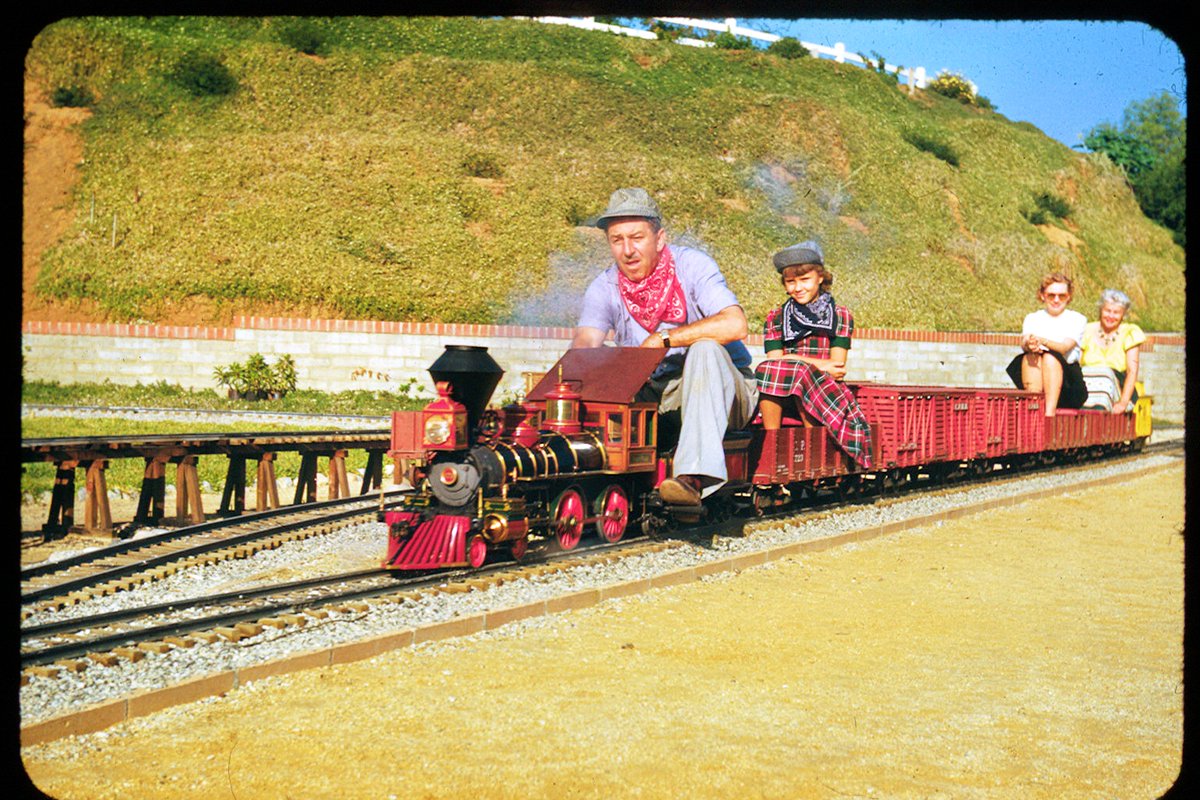 WDFMuseum's tweet image. 🚂 All aboard! 🚂 Today marks the 75th anniversary of the first steam-up of the Lilly Belle on Walt Disney's home miniature railroad, the Carolwood Pacific. So, hop on! We're building up steam!