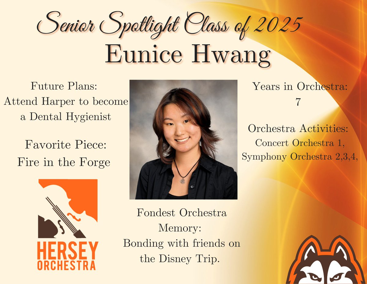 Congratulations to our next 2025 Senior Spotlight: Eunice Hwang! (Senior Violist) We are so proud of your commitment to our Symphony Orchestra.
