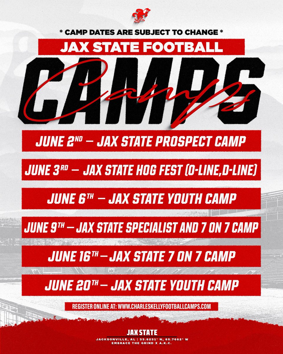 Less than a month away!

COME CAMP AT JAX STATE