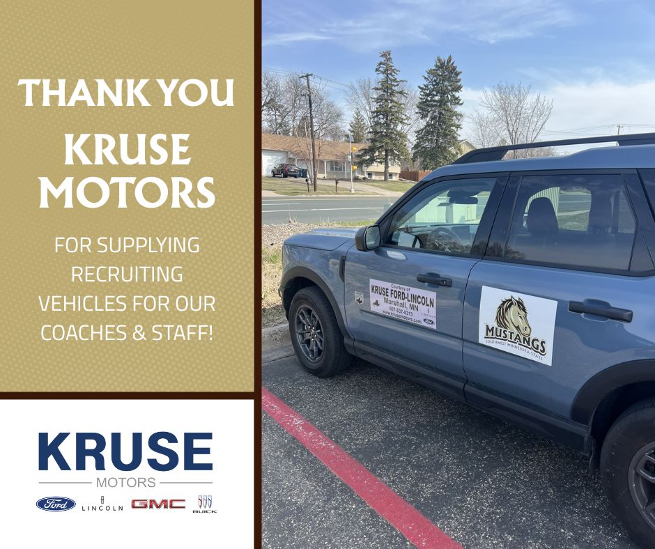 SMSU Athletics (@smsumustangs) on Twitter photo As we reach the end of the 2024-25 season, we'd like to give a special shoutout to <a href="/krusemotors/">Kruse Motors</a> for continuously supplying our coaches and staff with vehicles while they are out recruiting on the road! Thank you, Kruse Motors, for supporting the Mustang Family!🐴 As we reach the end of the 2024-25 season, we'd like to give a special shoutout to <a href="/krusemotors/">Kruse Motors</a> for continuously supplying our coaches and staff with vehicles while they are out recruiting on the road! Thank you, Kruse Motors, for supporting the Mustang Family!🐴