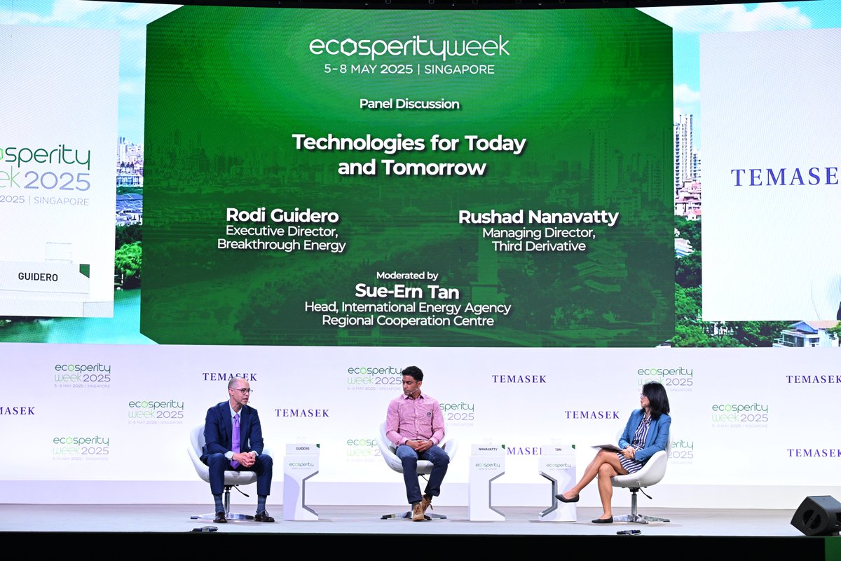 Breakthrough's tweet image. At #Ecosperity, Rodi Guidero joined leaders from @IEA and @RockyMtnInst to talk about what it really takes to scale climate tech in Asia. Grid upgrades. Capital that closes the commercialization gap. And serious investment in the breakthroughs still to come.