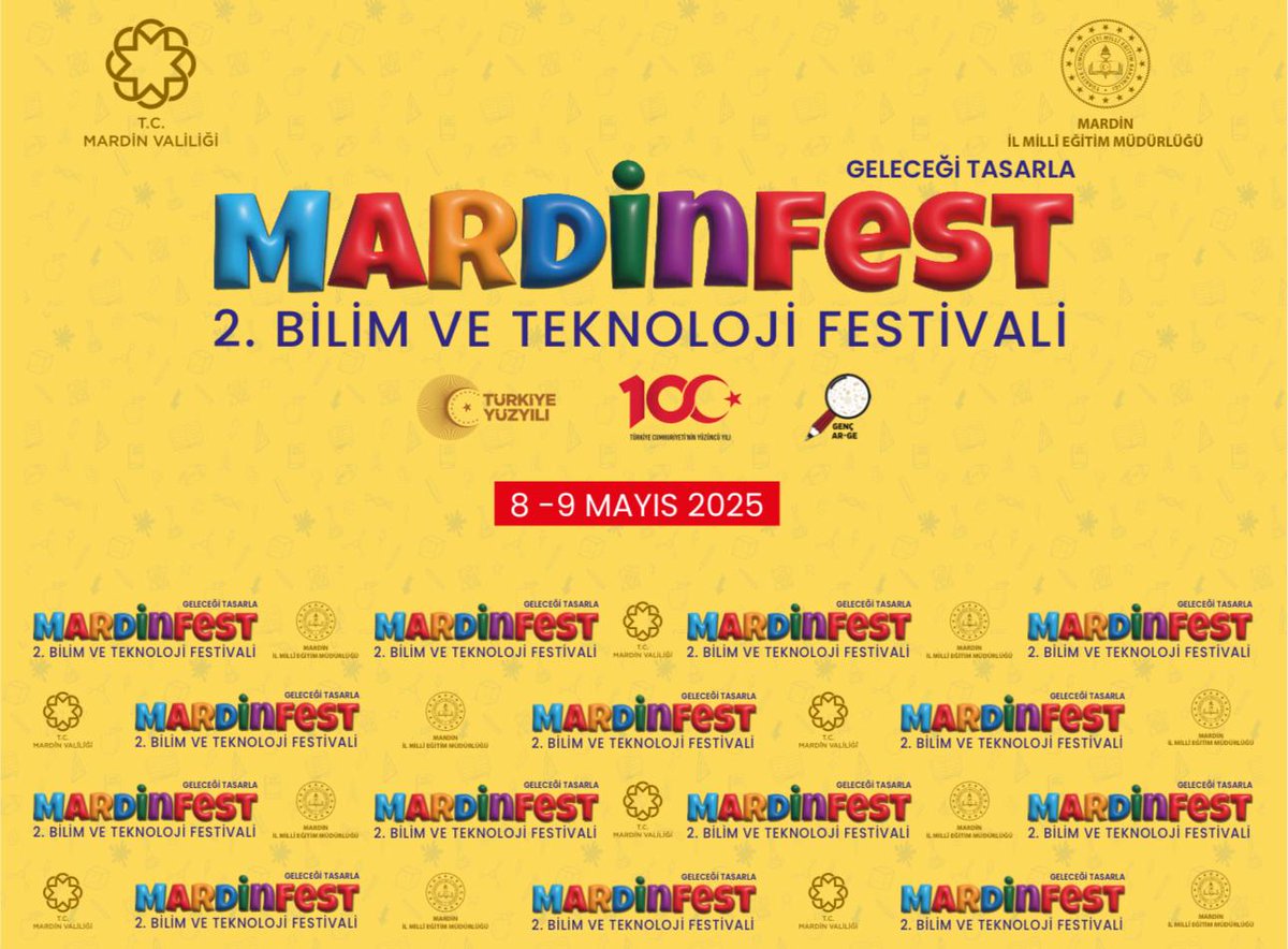 Artuklu İlçe Milli Eğitim Müdürlüğü (@artukluilcemem) on Twitter photo #MARDİNFEST ile #GeleceğiTasarla 🚀🧪
#GençArGe faaliyetleri kapsamında okullarımızın hazırladığı bilim ve teknoloji odaklı eserlerin sergileneceği 2. MARDİNFEST Bilim ve Teknoloji Festivali 8-9 Mayıs’ta Mardin halkını bekliyor.
<a href="/Yusuf__Tekin/">Yusuf Tekin</a>
<a href="/tuncay_akkoyun/">Tuncay Akkoyun</a>
<a href="/ali_eyyupkoca/">Ali Eyyupkoca</a> #MARDİNFEST ile #GeleceğiTasarla 🚀🧪
#GençArGe faaliyetleri kapsamında okullarımızın hazırladığı bilim ve teknoloji odaklı eserlerin sergileneceği 2. MARDİNFEST Bilim ve Teknoloji Festivali 8-9 Mayıs’ta Mardin halkını bekliyor.
<a href="/Yusuf__Tekin/">Yusuf Tekin</a>
<a href="/tuncay_akkoyun/">Tuncay Akkoyun</a>
<a href="/ali_eyyupkoca/">Ali Eyyupkoca</a>