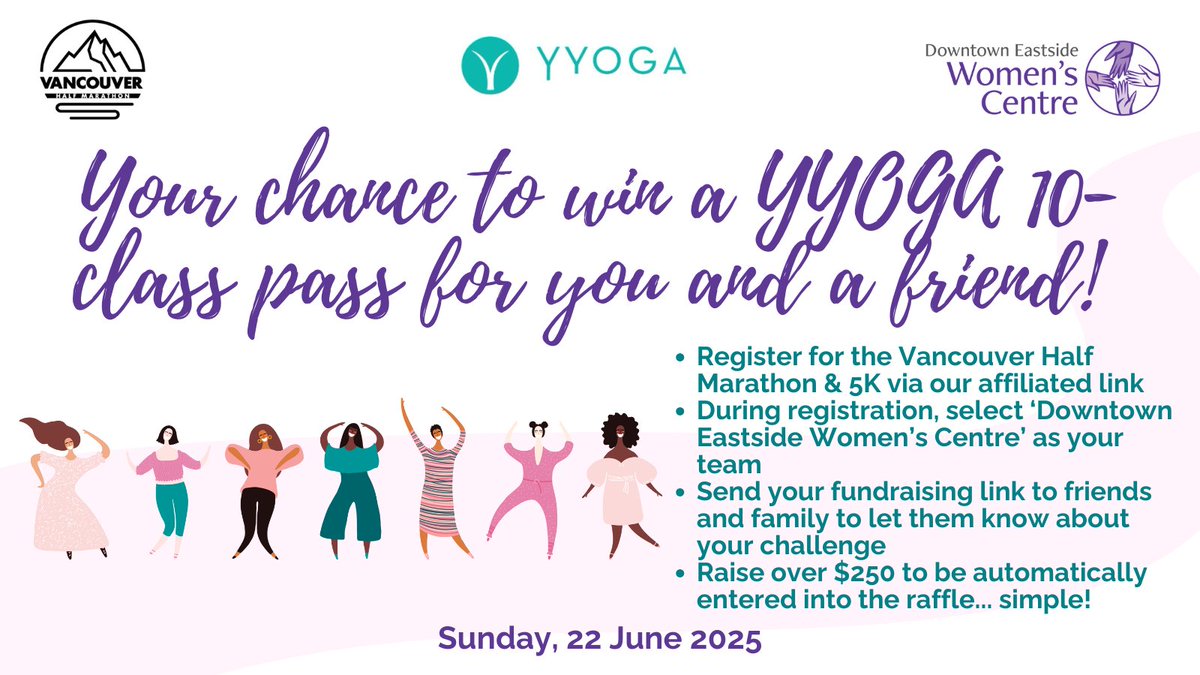 Join #TeamDEWC for the @runcrswest Vancouver Half Marathon &amp; 5K on June 22, 2025. Raise $250+ and you'll have a chance to win two 10-class <a href="/YYOGA/">YYOGA</a> passes - one for you, one for a friend! Support women in the Downtown Eastside. Register now: raceroster.com/94630?aff=BV3MJ