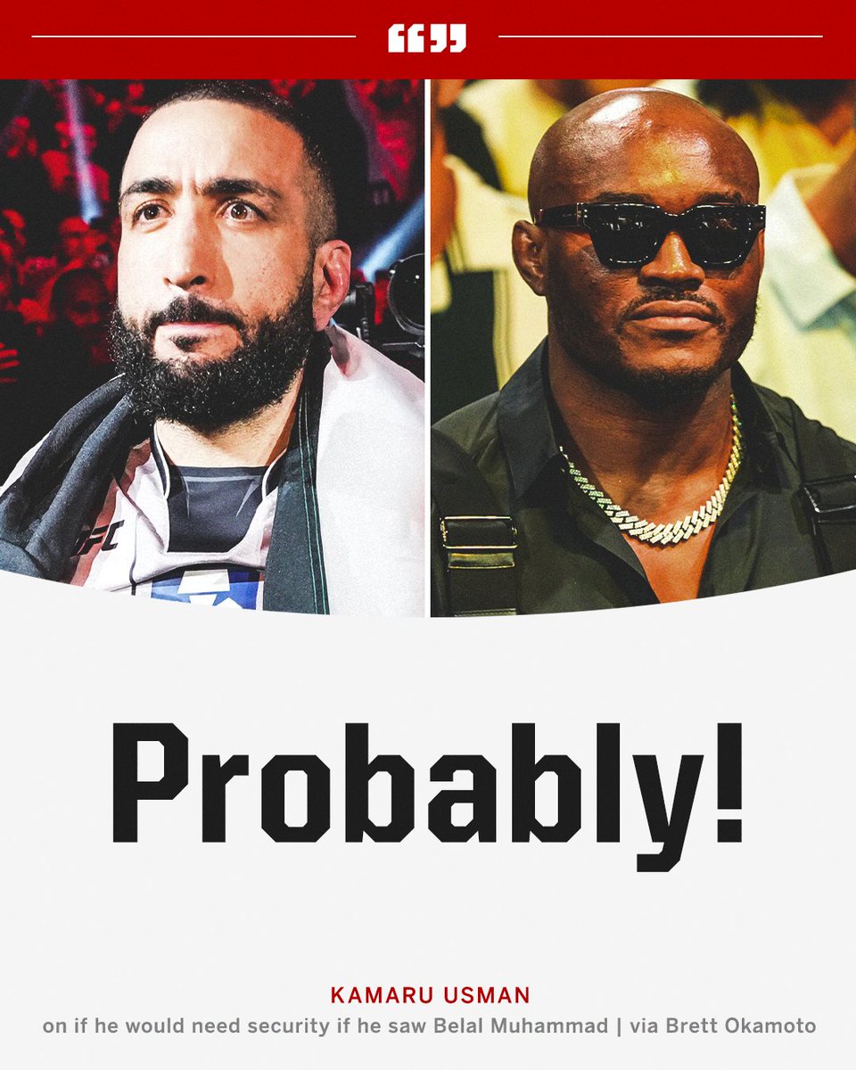 ESPN MMA (@espnmma) on Twitter photo Kamaru Usman said he would need security if he saw Belal Muhammad backstage at a UFC event ๐ #UFC315
(h/t <a href="/bokamotoESPN/">Brett Okamoto</a>) Kamaru Usman said he would need security if he saw Belal Muhammad backstage at a UFC event ๐ #UFC315
(h/t <a href="/bokamotoESPN/">Brett Okamoto</a>)