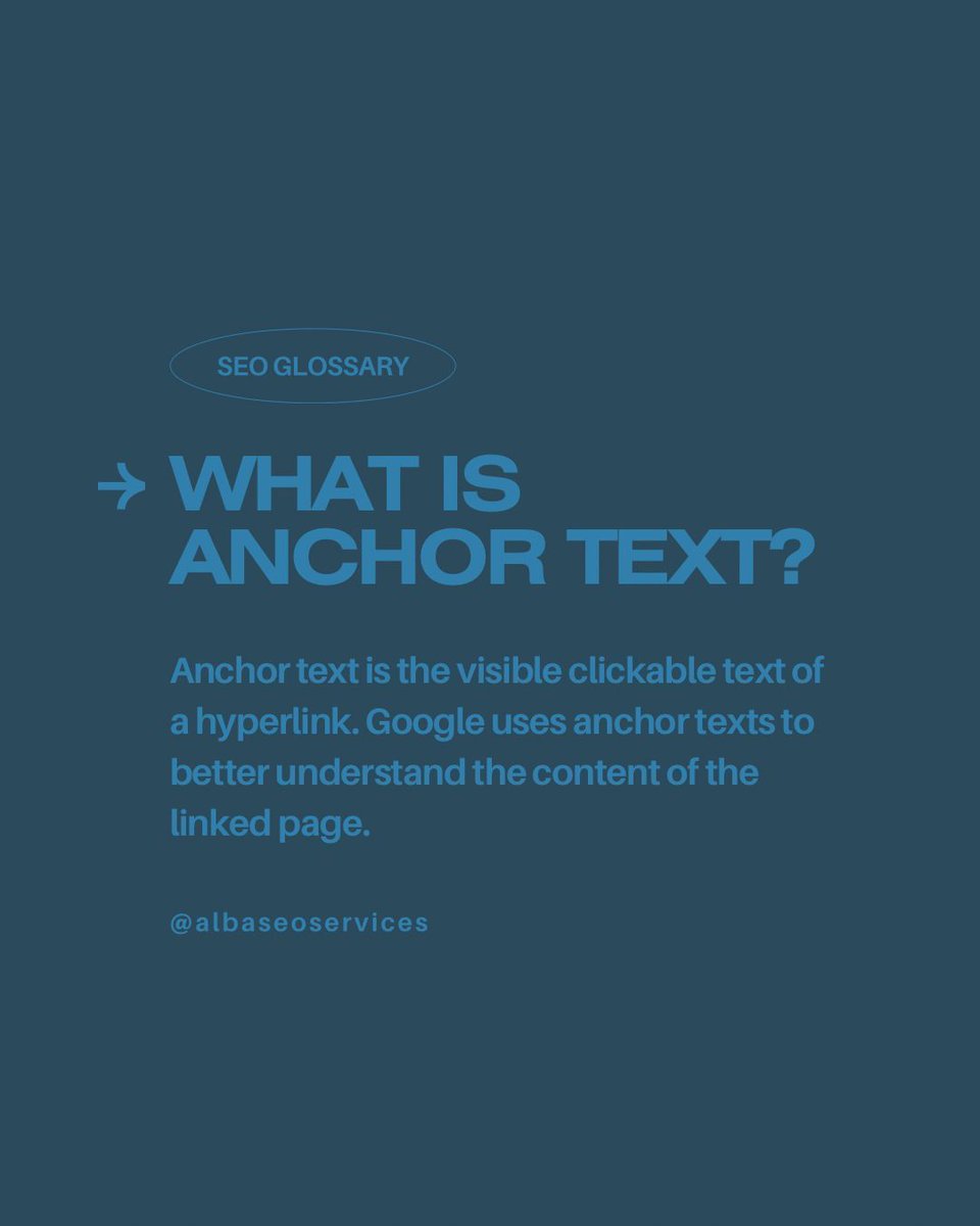 SeoAlba's tweet image. What is anchor text? 🤔

It’s the visible, clickable text in a hyperlink, and it gives Google context about the page you’re linking to.

Small but mighty in SEO!

#SEOtips #AnchorText #LinkBuilding #AlbaSEO