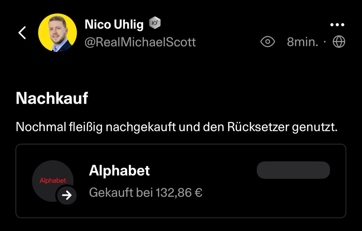 Großartige Nachkaufgelegenheit gerade bei $GOOGL / $GOOG. 

-7% und das alles wegen der Nachricht, dass Apple die Möglichkeit einer eigenen KI-Suche in ihren Browser in Erwägung zieht. Bei den „Leistungen“ von Apple Intelligence bislang verstehe ich das nicht so ganz.