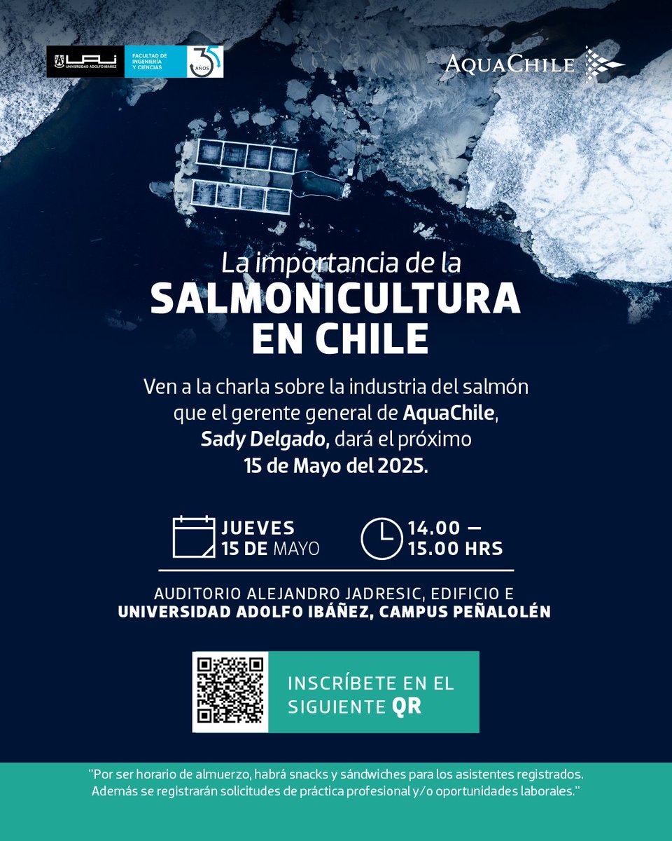 ¿Te interesa conocer sobre la industria del salmón? ¡Esta es tu oportunidad!

El gerente general de AquaChile, Sady Delgado, dará una charla sobre la importancia de la salmonicultura.

¡Te esperamos!
