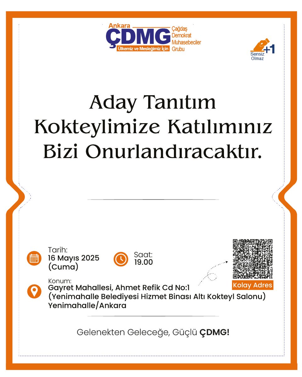 BU DAVET BIZIM!
ANKARA ÇDMG ADAY TANITIM KOKTEYLİMİZE TUM MESLEKTAŞLARIMIZI BEKLIYORUZ!

🤝 “Sensiz Olmaz” diyerek çıktığımız bu yolda, her bir meslektaşımızın desteğiyle, daha şeffaf ve daha güçlü bir meslek için yeni bir dönemi birlikte başlatıyoruz.

📲 Bizimle ilgili