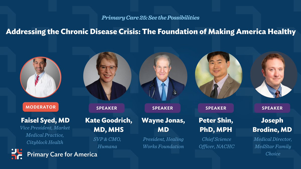 Primary Care for America (@pc4america) on Twitter photo Happening now at #PC25: <a href="/DrFaiselSyed/">Dr. Faisel Syed</a>, <a href="/DrWayneJonas/">Dr. Wayne Jonas</a>, <a href="/NACHC/">NACHC</a>'s Dr. Peter Shin and <a href="/Humana/">Humana</a>’s Dr. Kate Goodrich & <a href="/MedStarHealth/">MedStar Health</a>’s Dr. Joseph Brodine discuss the country’s chronic disease crisis & how PCPs play a vital role in meeting patients' needs. bit.ly/4jrMS39 Happening now at #PC25: <a href="/DrFaiselSyed/">Dr. Faisel Syed</a>, <a href="/DrWayneJonas/">Dr. Wayne Jonas</a>, <a href="/NACHC/">NACHC</a>'s Dr. Peter Shin and <a href="/Humana/">Humana</a>’s Dr. Kate Goodrich & <a href="/MedStarHealth/">MedStar Health</a>’s Dr. Joseph Brodine discuss the country’s chronic disease crisis & how PCPs play a vital role in meeting patients' needs. bit.ly/4jrMS39