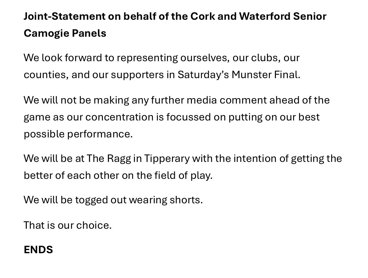 GPA (@gaelicplayers) on Twitter photo Joint statement on behalf of the <a href="/CorkCamogie/">OfficialCorkCamogie</a> and <a href="/deisecamogie/">Waterford Camogie</a> Senior Panels Joint statement on behalf of the <a href="/CorkCamogie/">OfficialCorkCamogie</a> and <a href="/deisecamogie/">Waterford Camogie</a> Senior Panels
