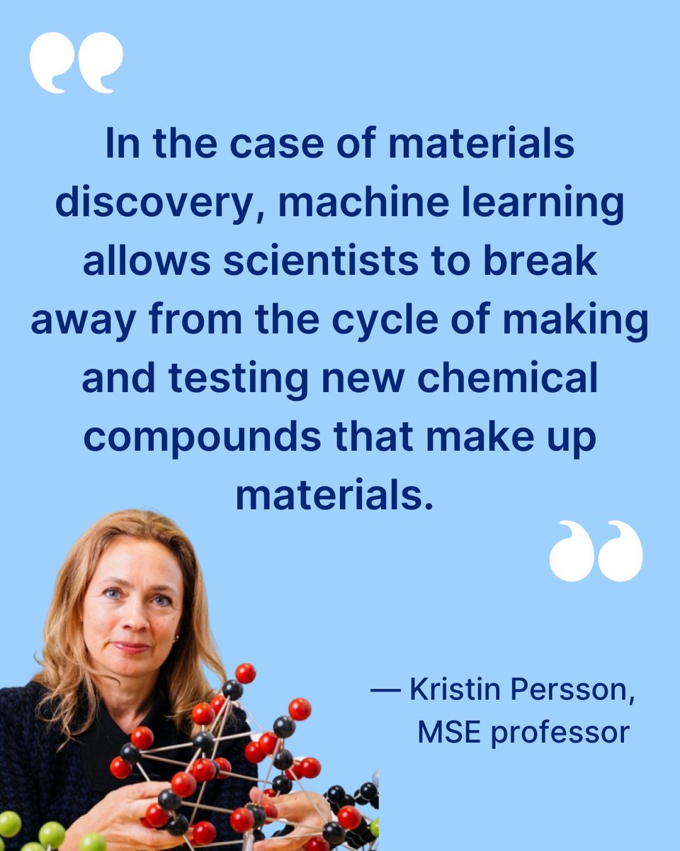 Berkeley Engineering (@cal_engineer) on Twitter photo Kristin Persson, professor of <a href="/BerkeleyMSE/">Berkeley MSE</a> and the director of the Materials Project at <a href="/BerkeleyLab/">Berkeley Lab</a>, reflected on the importance of data in discovering new materials and her contributions to the field at @energy.
Read her insights: bit.ly/4iUaGMf Kristin Persson, professor of <a href="/BerkeleyMSE/">Berkeley MSE</a> and the director of the Materials Project at <a href="/BerkeleyLab/">Berkeley Lab</a>, reflected on the importance of data in discovering new materials and her contributions to the field at @energy.
Read her insights: bit.ly/4iUaGMf