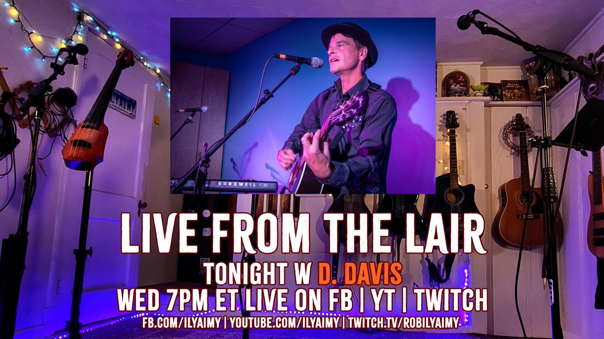 D. Davis in the house tonight. Our house that is. It'll be a joy to have him in our 259th Lair to get to know him and his music a little bit better.
7pm ET on Facebook, YouTube and Twitch.
ilyaimy.com/events/ilyaimy…