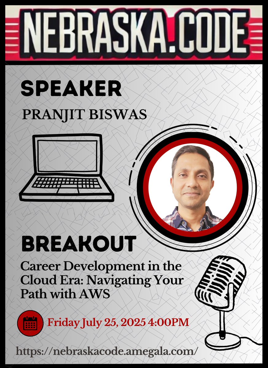 Amegala (@amegala) on Twitter photo Pranjit Biswas presents on 'Career Development in the Cloud Era: Navigating Your Path with AWS' July 25th at Nebraska.Code().
nebraskacode.amegala.com
<a href="/awscloud/">Amazon Web Services</a> #TechCareer #Nebraska <a href="/VirtusaCorp/">Virtusa</a> <a href="/OPS_Virtual/">Omaha Virtual School</a> <a href="/NUtechVentures/">NUtech Ventures</a> <a href="/vermeercorp/">Vermeer Corporation</a> <a href="/iHeartMedia/">iHeartMedia</a> <a href="/beatricehosp/">Beatrice Community Hospital</a> <a href="/BoysTownHosp/">Boys Town National Research Hospital</a> Pranjit Biswas presents on 'Career Development in the Cloud Era: Navigating Your Path with AWS' July 25th at Nebraska.Code().
nebraskacode.amegala.com
<a href="/awscloud/">Amazon Web Services</a> #TechCareer #Nebraska <a href="/VirtusaCorp/">Virtusa</a> <a href="/OPS_Virtual/">Omaha Virtual School</a> <a href="/NUtechVentures/">NUtech Ventures</a> <a href="/vermeercorp/">Vermeer Corporation</a> <a href="/iHeartMedia/">iHeartMedia</a> <a href="/beatricehosp/">Beatrice Community Hospital</a> <a href="/BoysTownHosp/">Boys Town National Research Hospital</a>