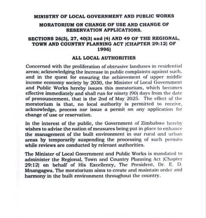 CHRA Harare (@chraharare) on Twitter photo Alert!!
Response to the Ministry of Local Government’s Moratorium on Land Use.<a href="/MoLGPWZim/">Ministry of Local Government and Public Works</a> <a href="/NicolaWatson13/">Nicola Watson</a> Alert!!
Response to the Ministry of Local Government’s Moratorium on Land Use.<a href="/MoLGPWZim/">Ministry of Local Government and Public Works</a> <a href="/NicolaWatson13/">Nicola Watson</a>