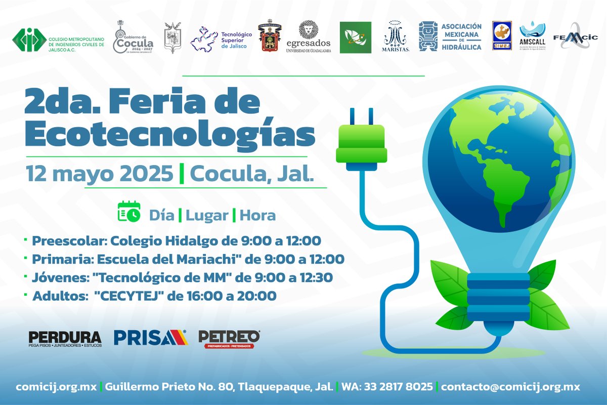 amscall_mx's tweet photo. 🌱 ¡No te pierdas la 2.ª Feria de Ecotecnologías del COMICIJ!

📍 Cocula, Jalisco
📅 12 de mayo 2025
Organiza: COMICIJ | Miembro de AMSCALL

#AMSCALL #COMICIJ #FeriaEcotecnologias https://t.co/KWwM3iasgp
